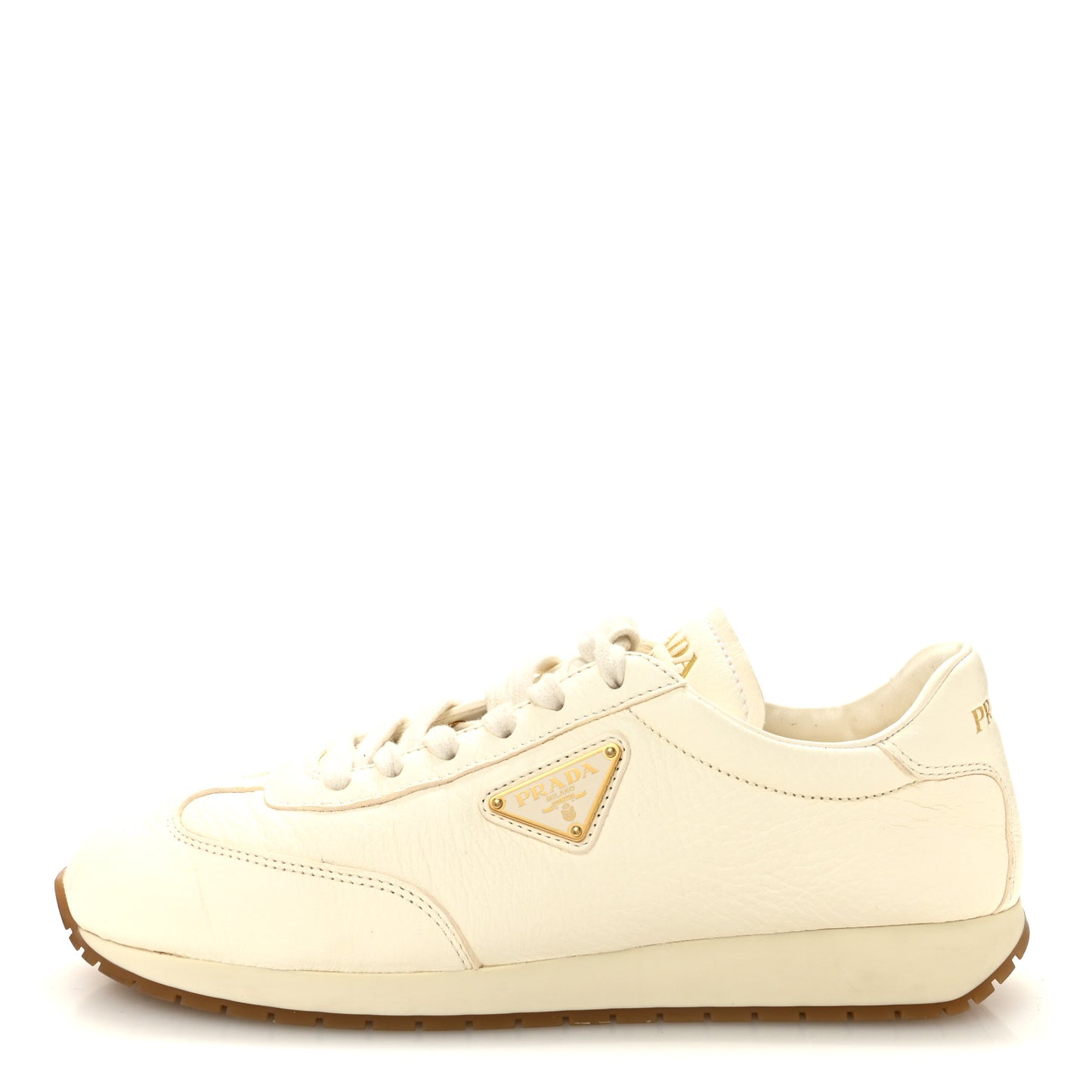 Calfskin Metal Triangle Logo Womens Sneakers 40 Neutral
