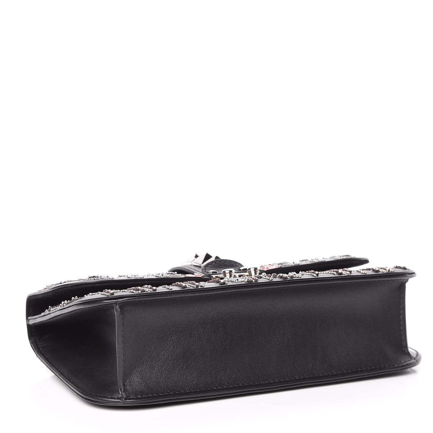 Vitello Crystal Loveblade Embellished Medium Glam Lock Rockstud Flap Black