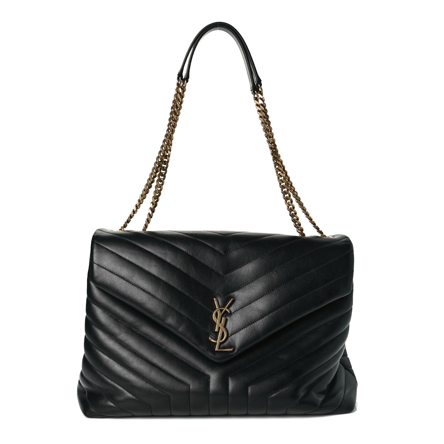 Saint Laurent Calfskin Y Quilted Monogram Large Loulou Chain Satchel Black 1 of 7