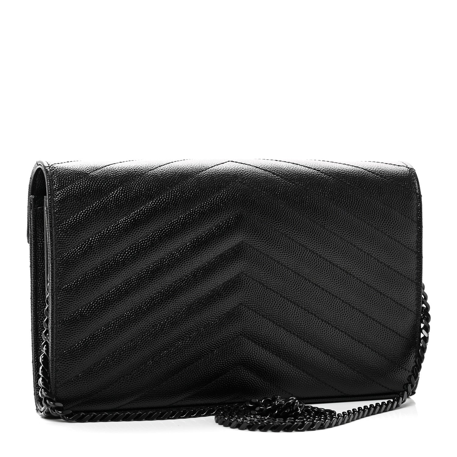 Saint Laurent Grain De Poudre Matelasse Chevron Monogram Monochrome Chain Wallet Black 3 of 10