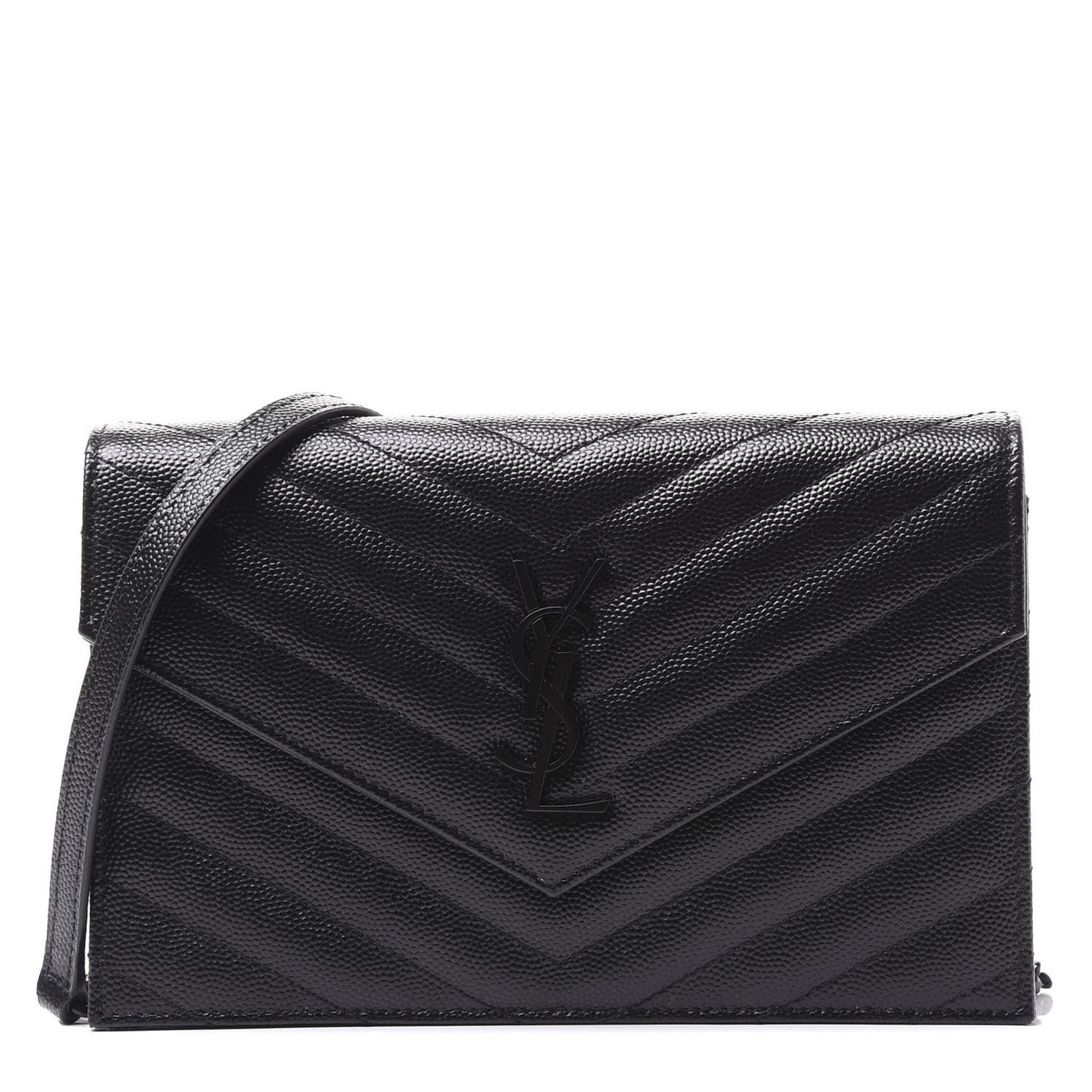 Grain De Poudre Matelasse Chevron Monogram Envelope Chain Wallet Black