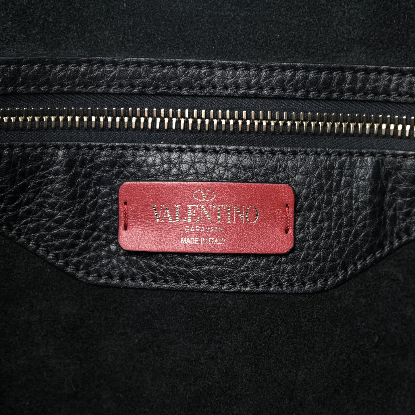 Grained Calfskin Rockstud Shoulder Tote Black