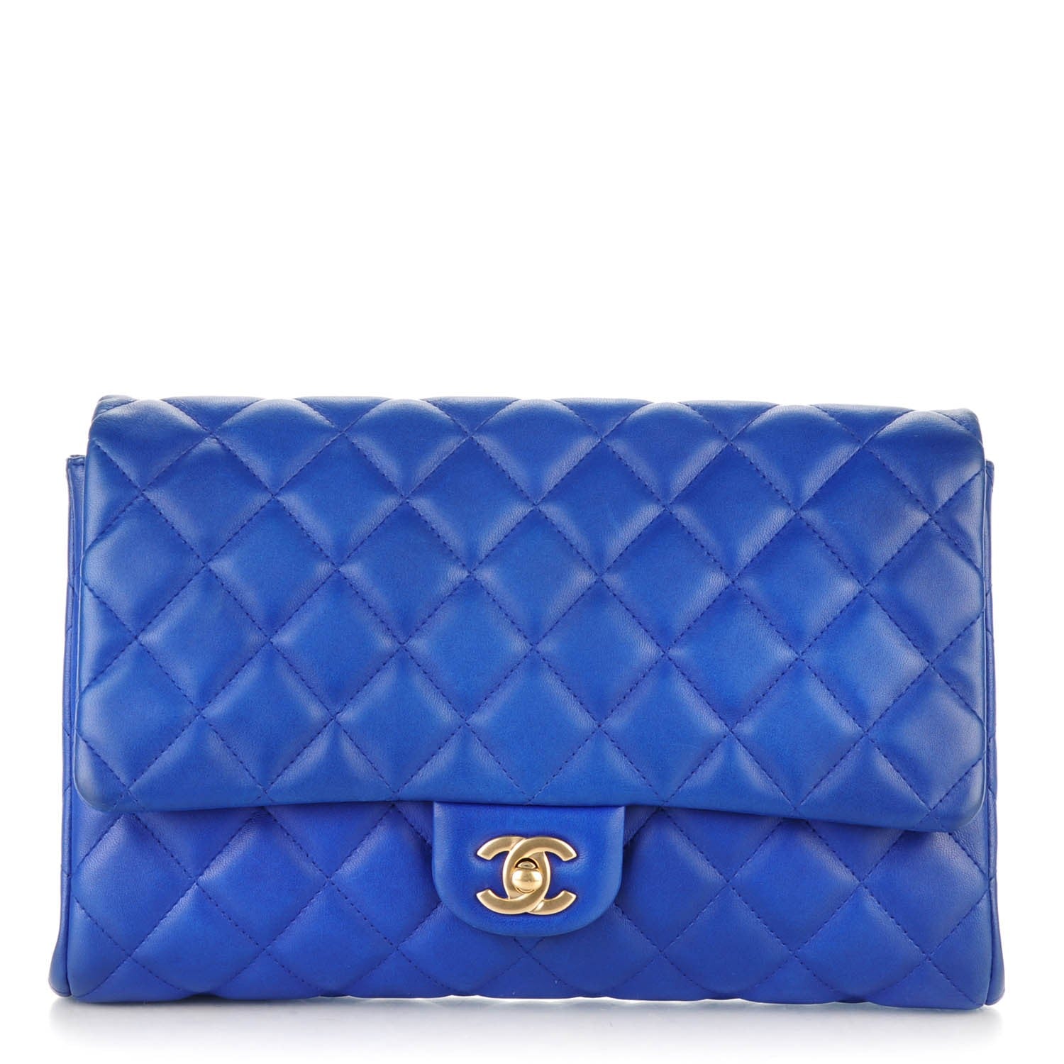 Chanel Lambskin Quilted Clutch With Chain Flap Blue 1 of 8