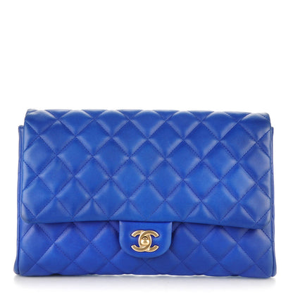 Chanel Lambskin Quilted Clutch With Chain Flap Blue 1 of 8