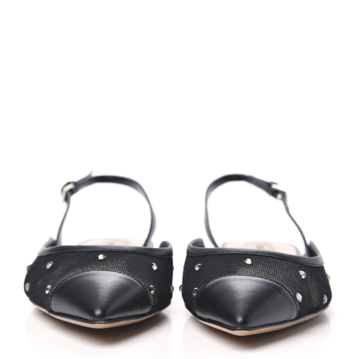 Mesh Shining Rockstud Slingback Flats 36 Black