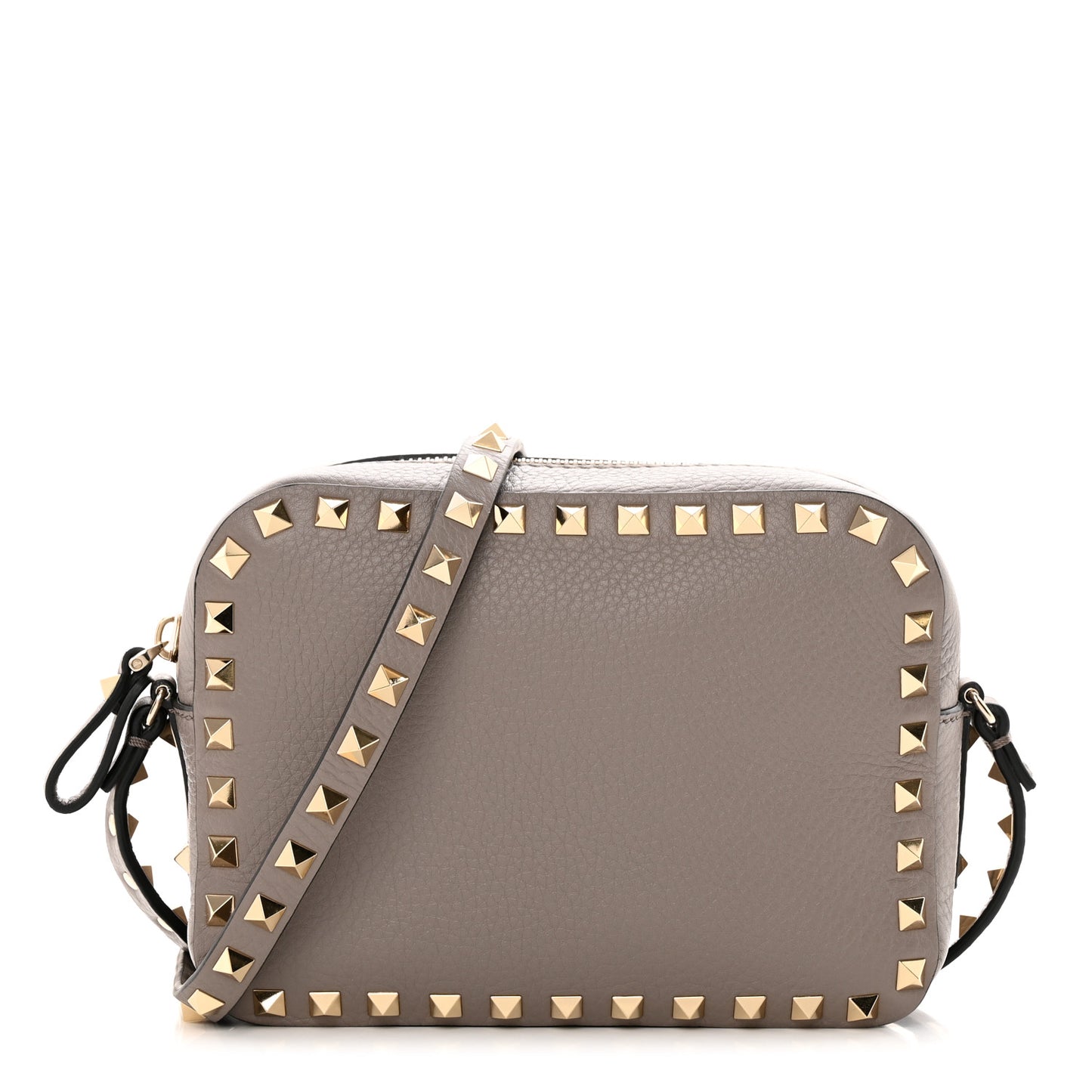 Pebbled Calfskin Rockstud Camera Crossbody Bag Poudre