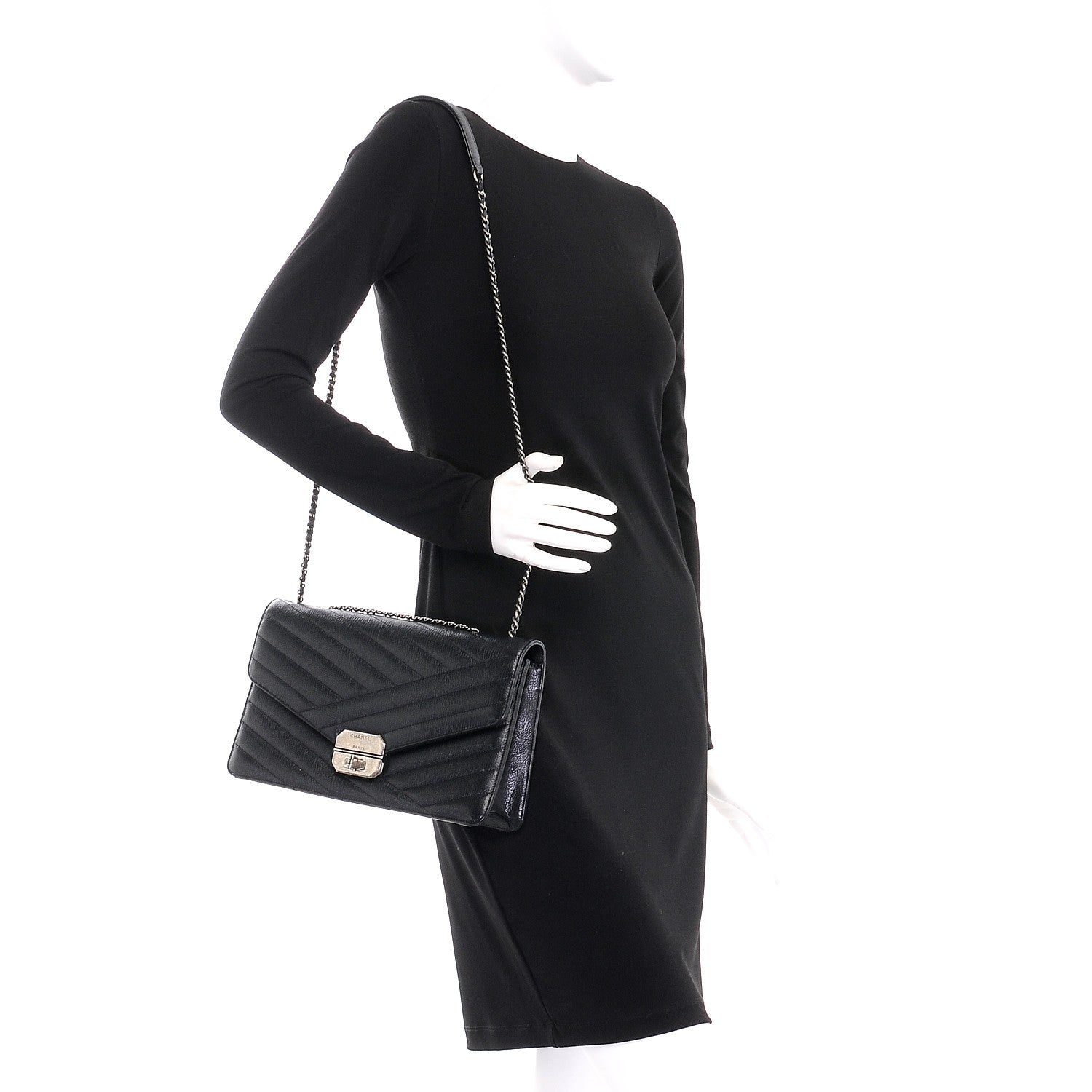 Chanel Shiny Goatskin Quilted Gabrielle Chevron Flap Black 2 of 7