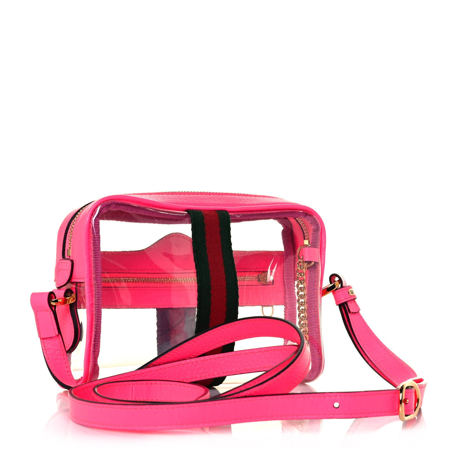 Gucci Vinyl Web Mini Ophidia Transparent Shoulder Bag Fluorescent Fuchsia 3 of 10