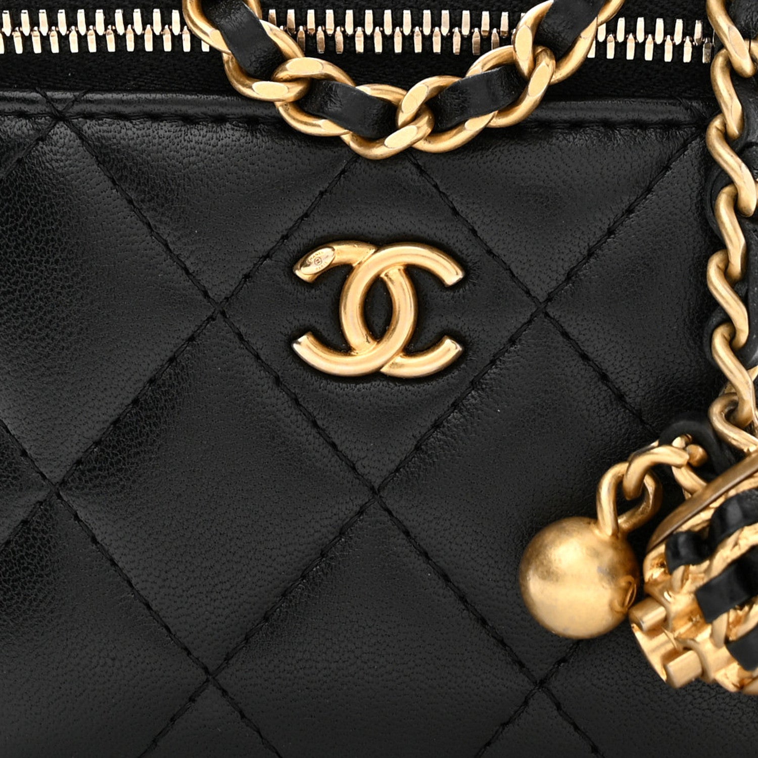 Chanel Lambskin Quilted Mini Pearl Crush Vanity Case With Chain Black 8 of 10