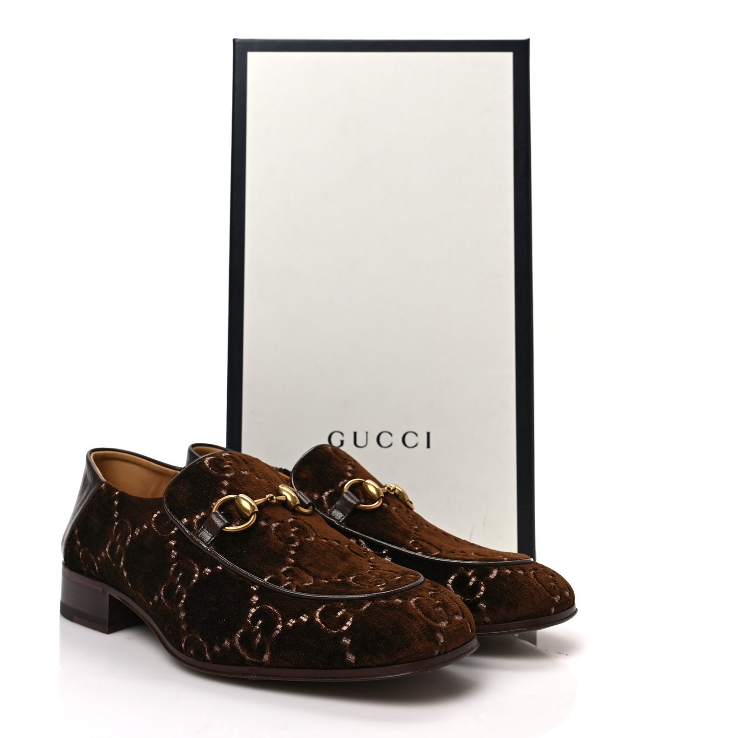 Velvet GG Monogram Goatskin Mens Horsebit Loafers 6 Brown Vintage Cocoa