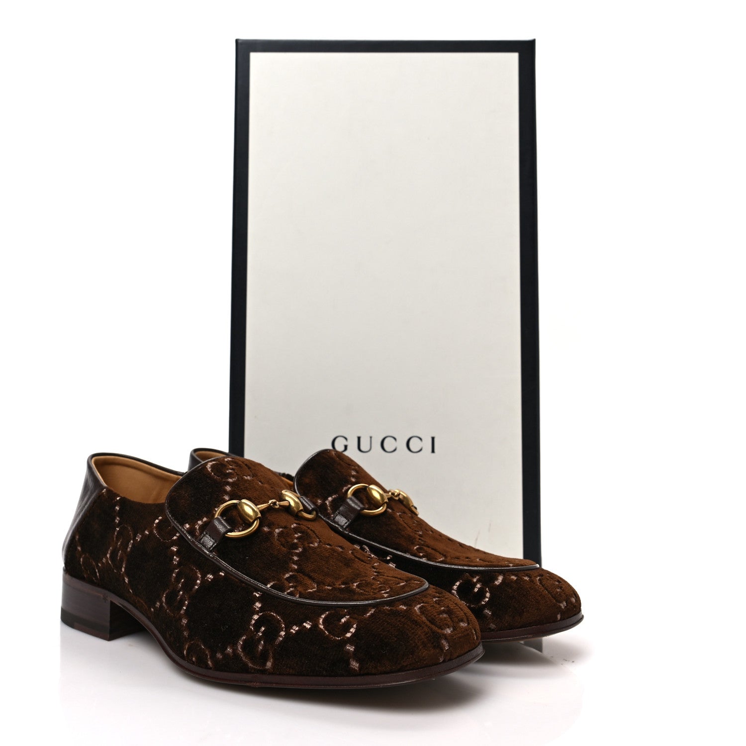 Gucci Velvet GG Monogram Goatskin Mens Horsebit Loafers 6 Brown Vintage Cocoa 9 of 9