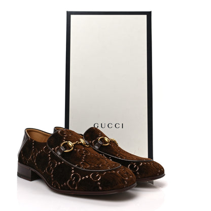 Gucci Velvet GG Monogram Goatskin Mens Horsebit Loafers 6 Brown Vintage Cocoa 9 of 9