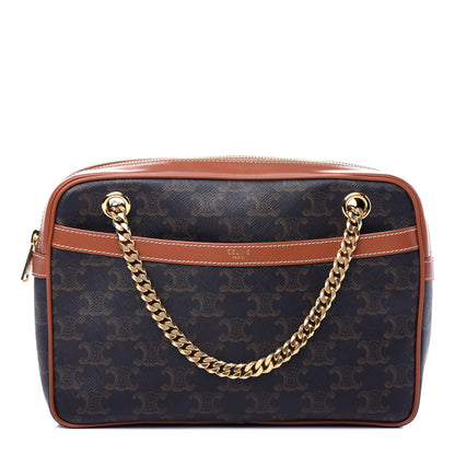 Celine Triomphe Canvas Calfskin Medium Patapans Tan 1 of 10