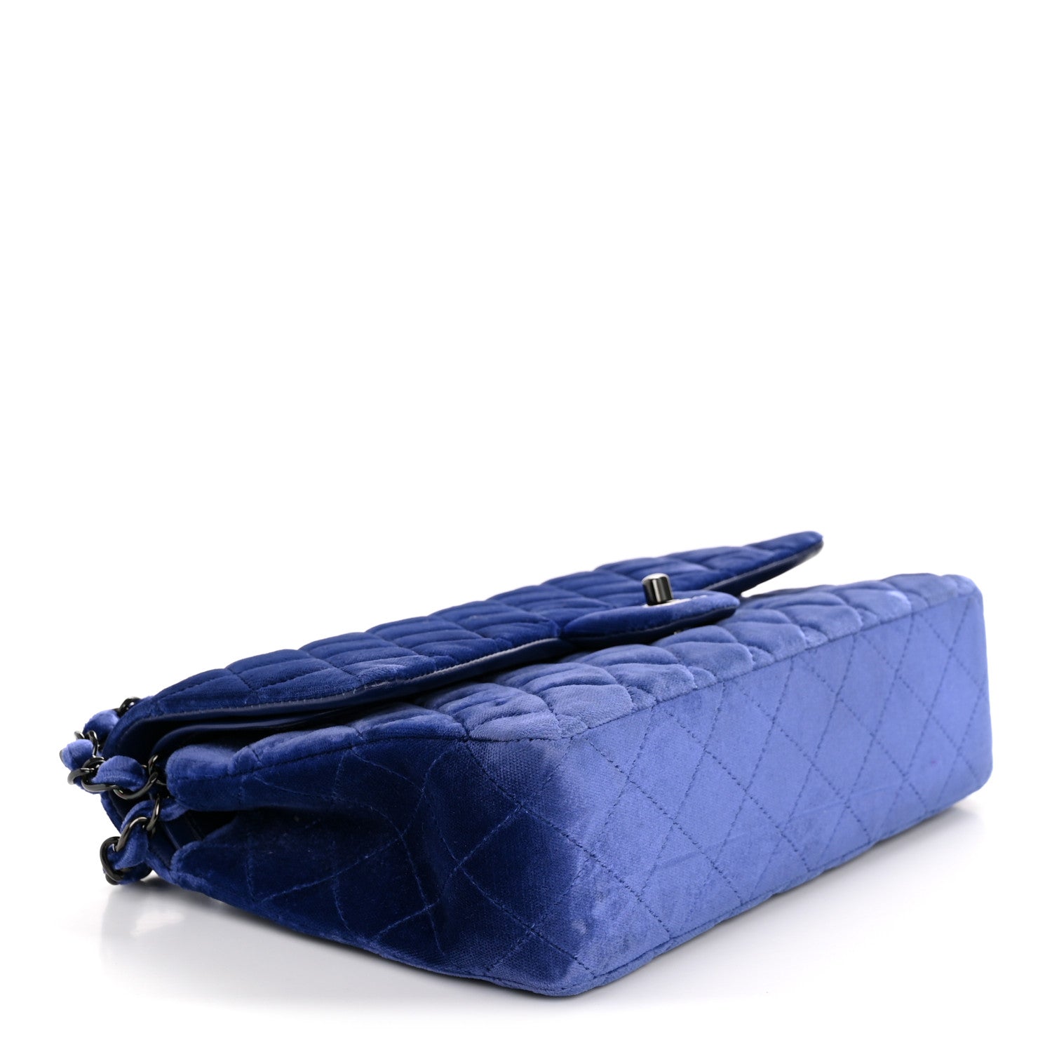 Chanel Velvet Quilted Medium Double Flap Navy Blue 4 of 13