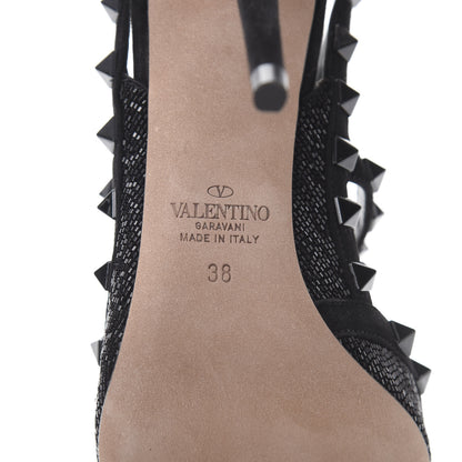 Valentino Garavani Suede Beaded Rockstud Ankle Strap 100mm Pumps 38 Black 7 of 11