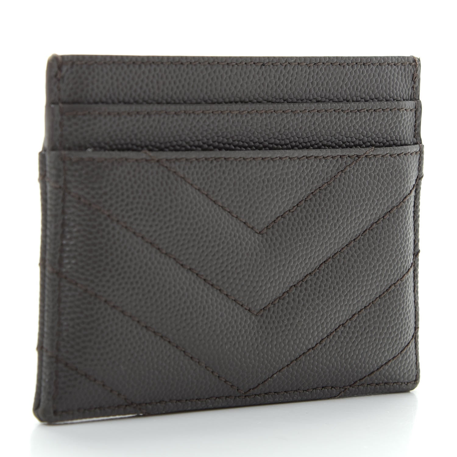 Saint Laurent Grain De Poudre Matelasse Chevron Monogram Credit Card Case Coal 3 of 5