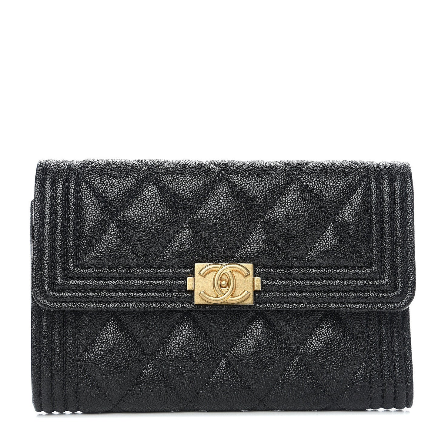 Caviar Quilted Medium Boy Flap Wallet Black