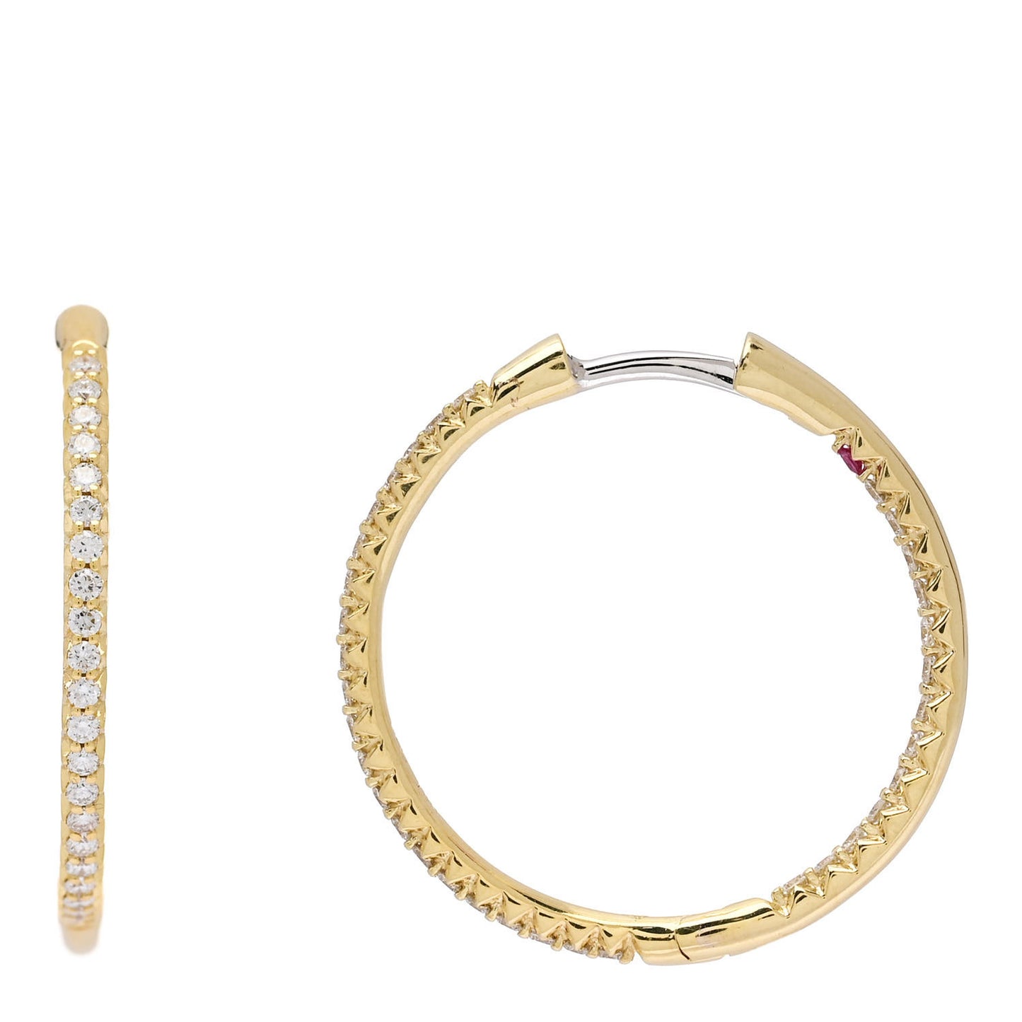 18K Yellow Gold Diamond .58ctw Micro Pave Hoop Earrings
