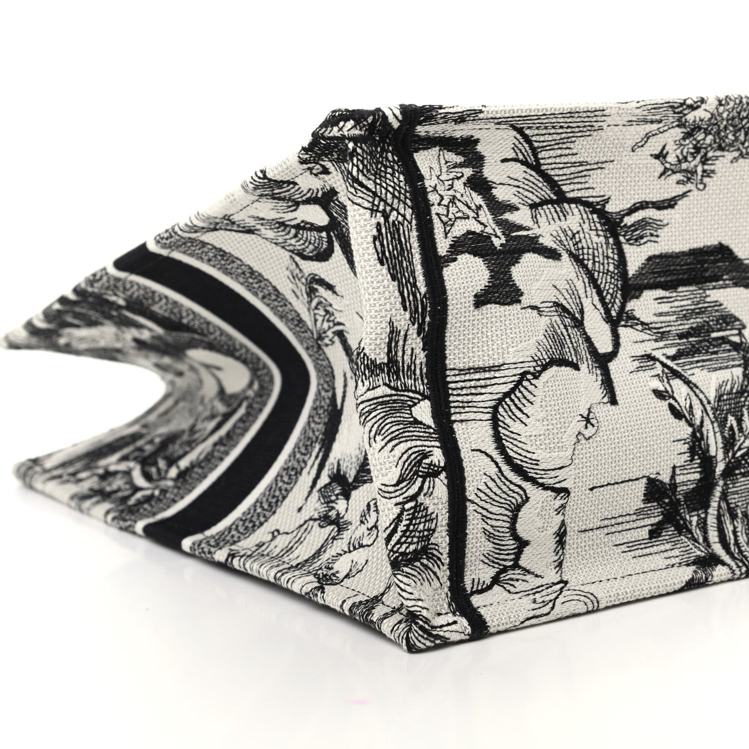 Christian Dior Canvas Embroidered Toile De Jouy Book Tote White Black 8 of 9