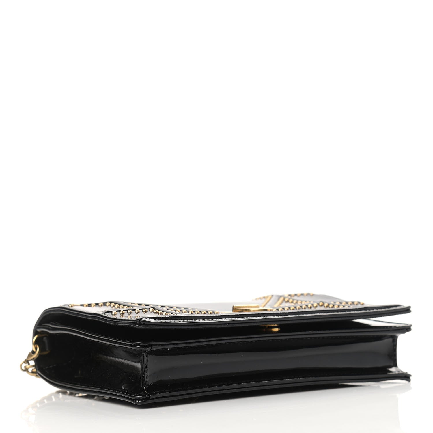 Christian Dior Patent Studded Diorama Wallet on Chain Pouch Black 4 of 10