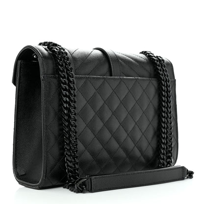 Saint Laurent Grain De Poudre Textured Mixed Matelasse Triquilt Medium Monogram Monochrome Satchel Black 3 of 9