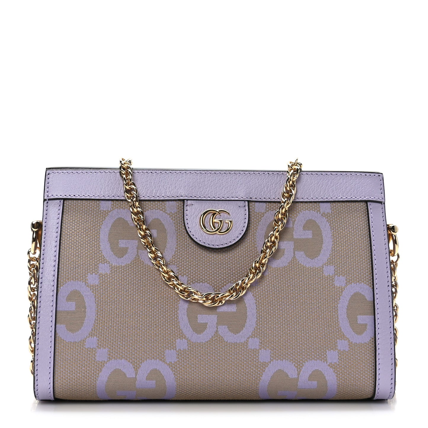 Monogram Jumbo GG Textured Dollar Calfskin Small Ophidia Chain Shoulder Bag Beige Lapis
