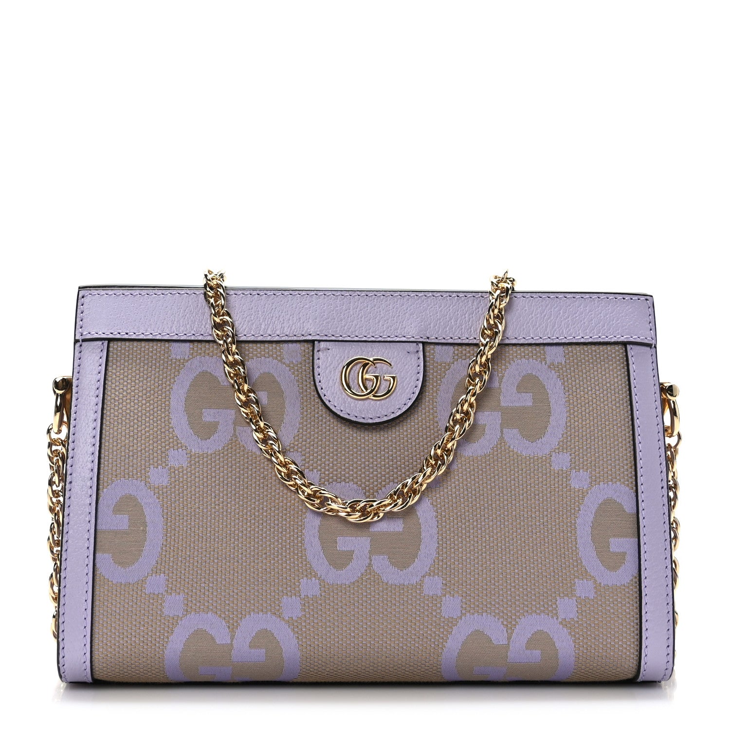 Gucci Monogram Jumbo GG Textured Dollar Calfskin Small Ophidia Chain Shoulder Bag Beige Lapis 1 of 9