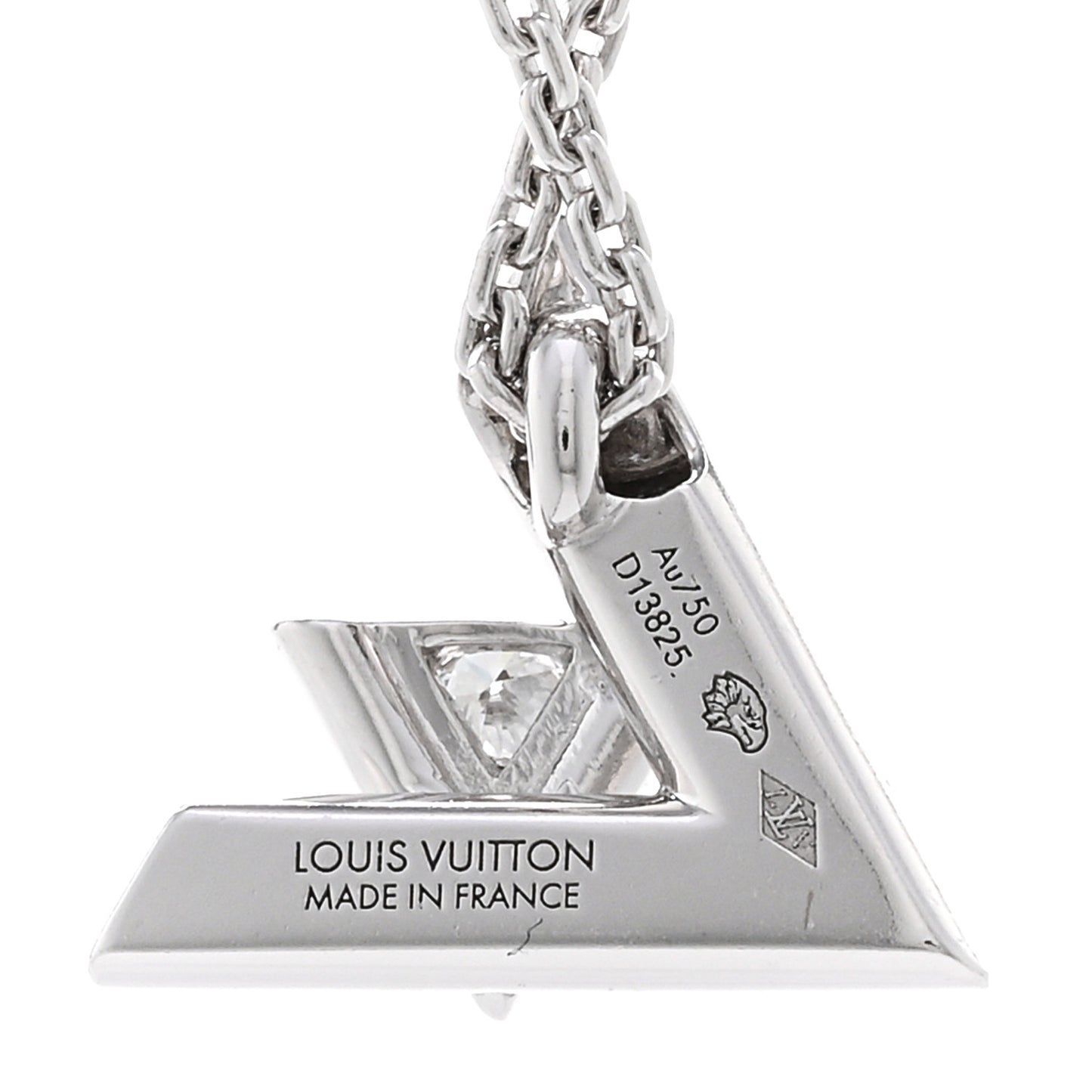 18K White Gold Diamond Small LV Volt One Pendant Necklace
