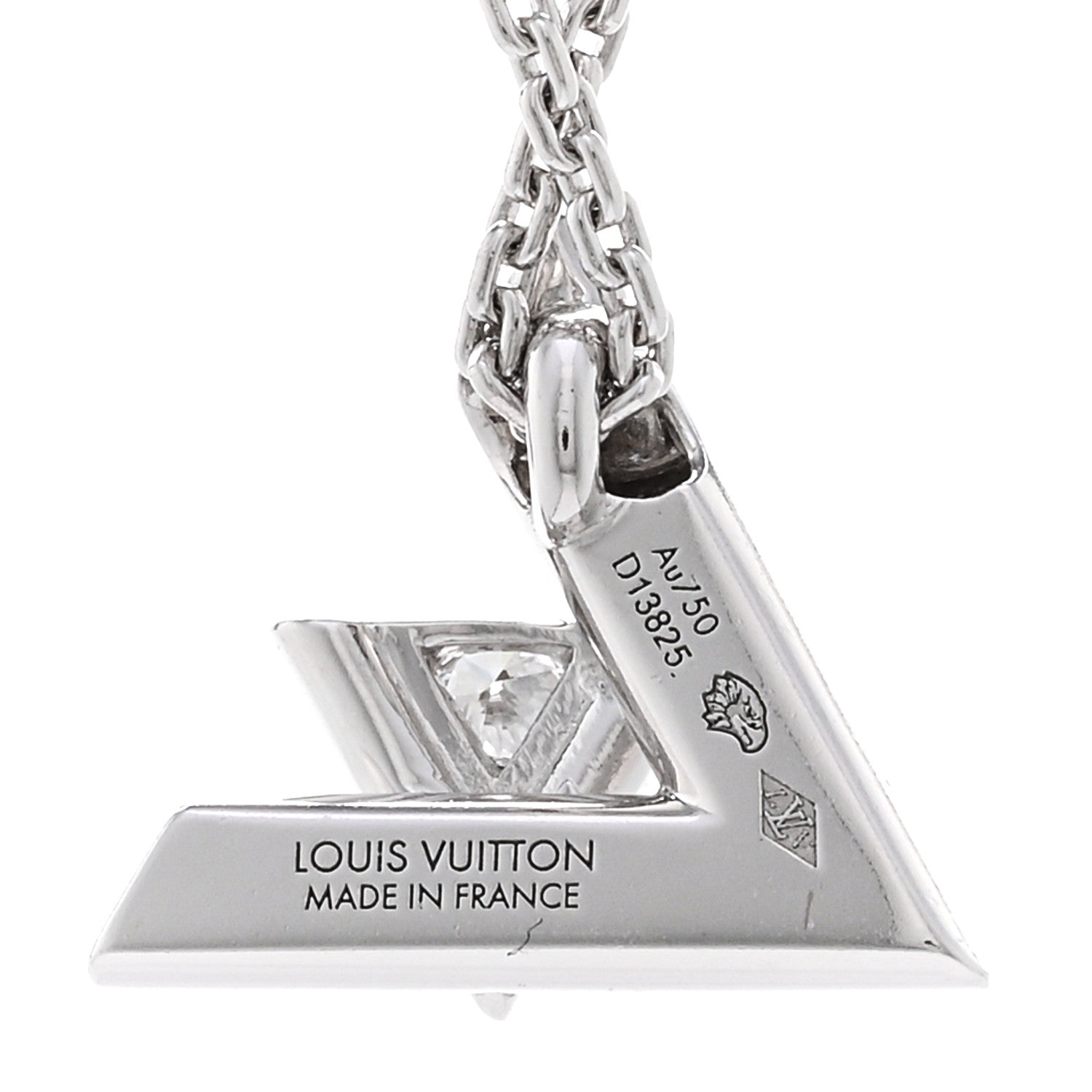 Louis Vuitton 18K White Gold Diamond Small LV Volt One Pendant Necklace 4 of 5