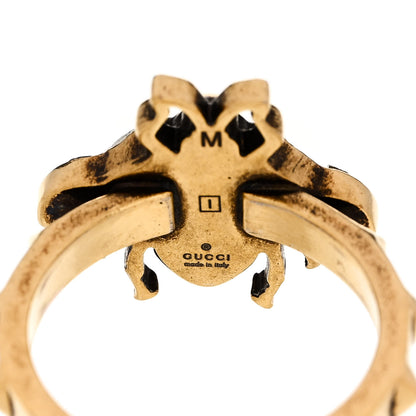Gucci Metal Crystal Pearl Bee Ring M 56 7.5 Aged Gold 4 of 4
