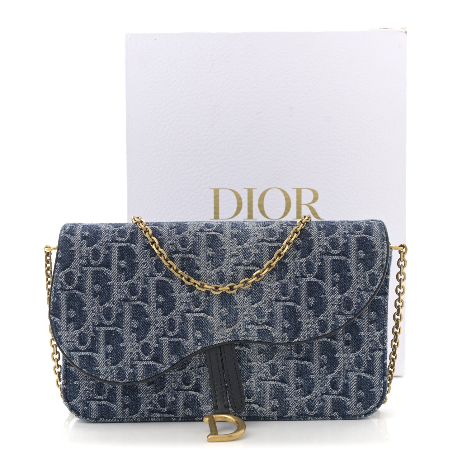 Christian Dior Oblique Denim Small Saddle Pouch With Chain Blue 11 of 11