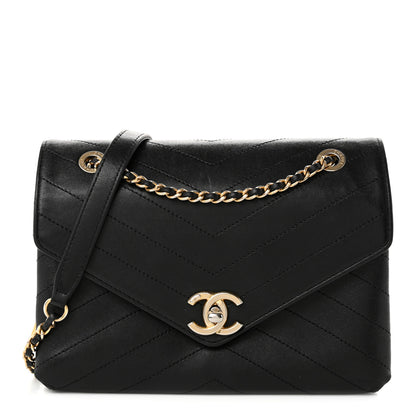 Chanel Calfskin Chevron Stitched Medium Coco Flap Bag Black 1 of 11