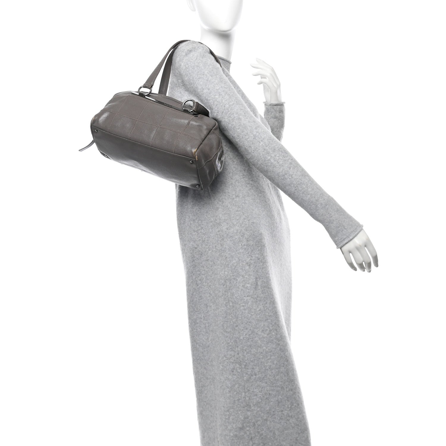 Chanel Caviar Square Stitched Bowler Grey 2 of 17