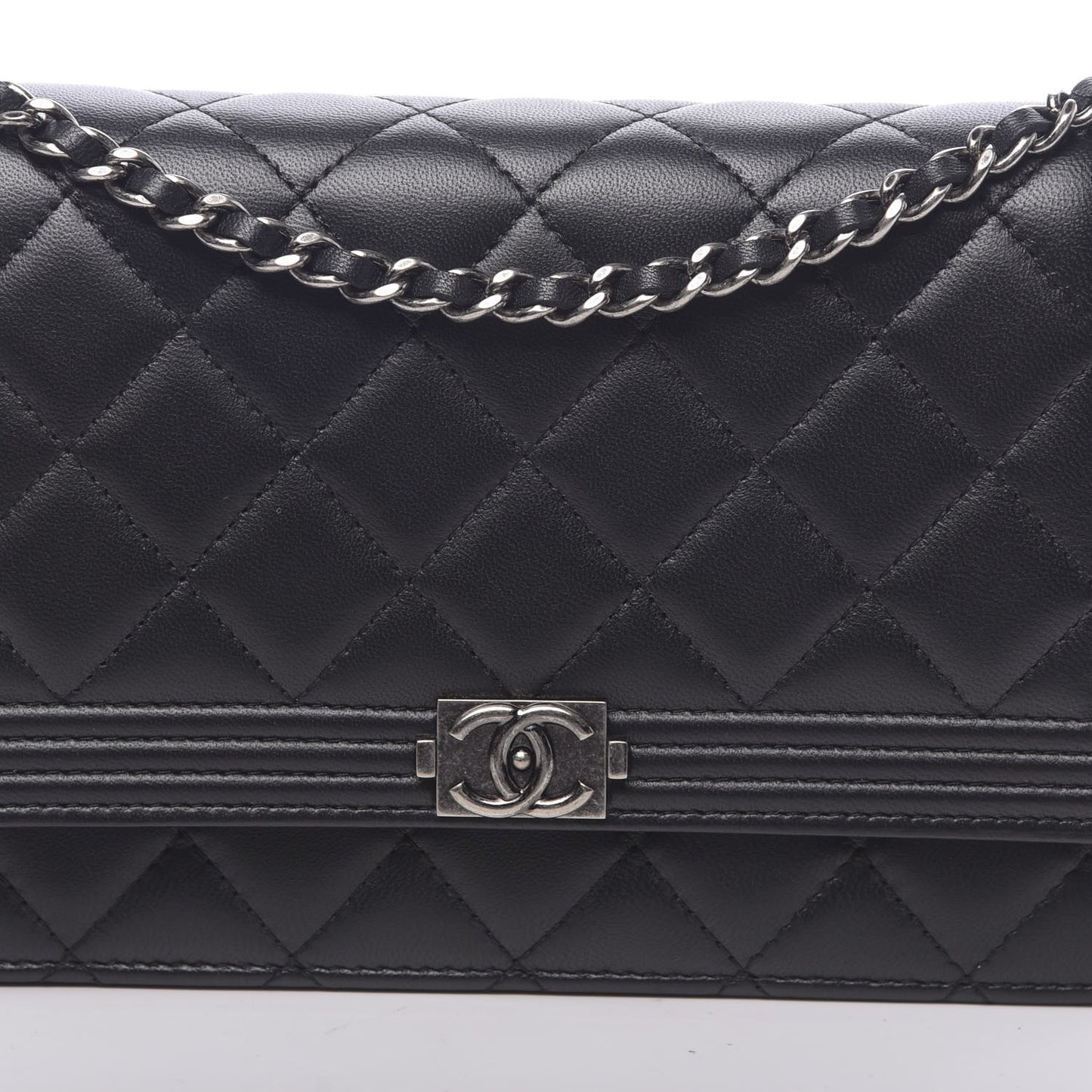Lambskin Quilted Boy Wallet On Chain WOC Black