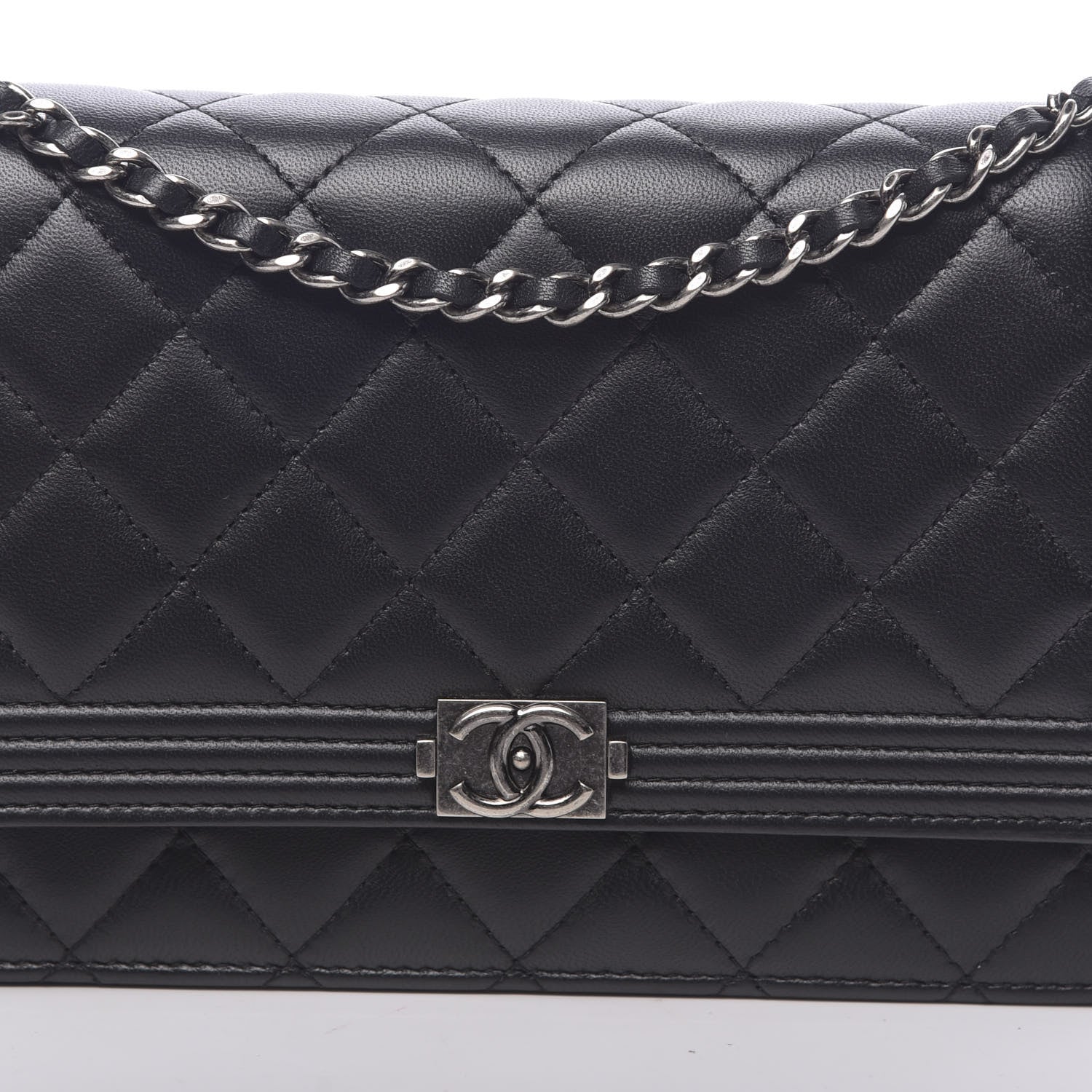 Chanel Lambskin Quilted Boy Wallet On Chain WOC Black 11 of 12
