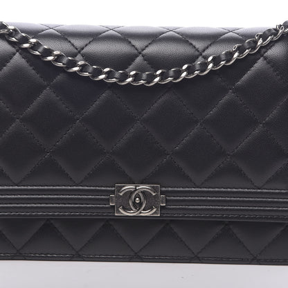 Chanel Lambskin Quilted Boy Wallet On Chain WOC Black 11 of 12