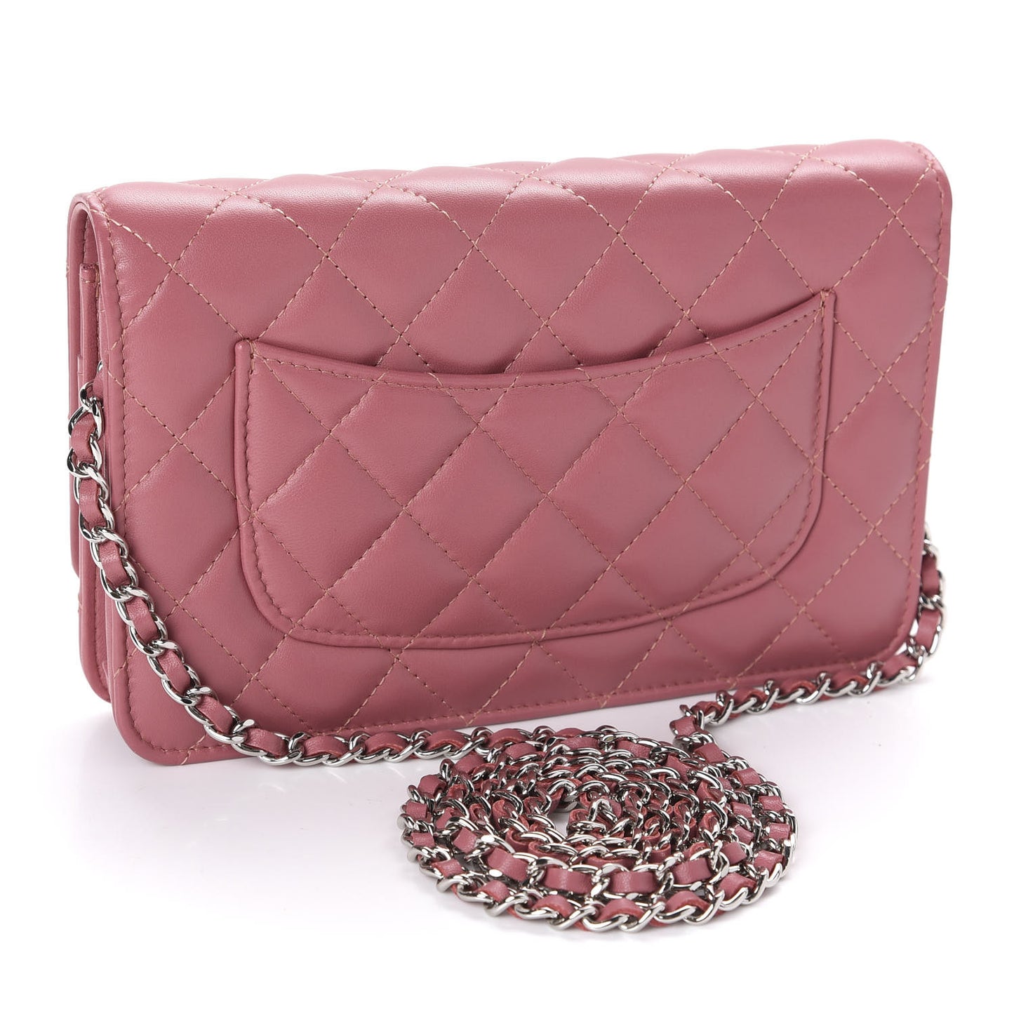 Lambskin Quilted Wallet On Chain WOC Dark Pink