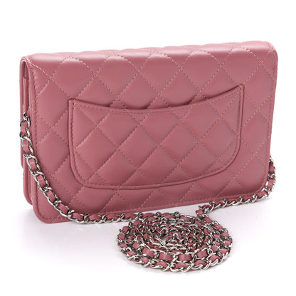 Chanel Lambskin Quilted Wallet On Chain WOC Dark Pink 3 of 12