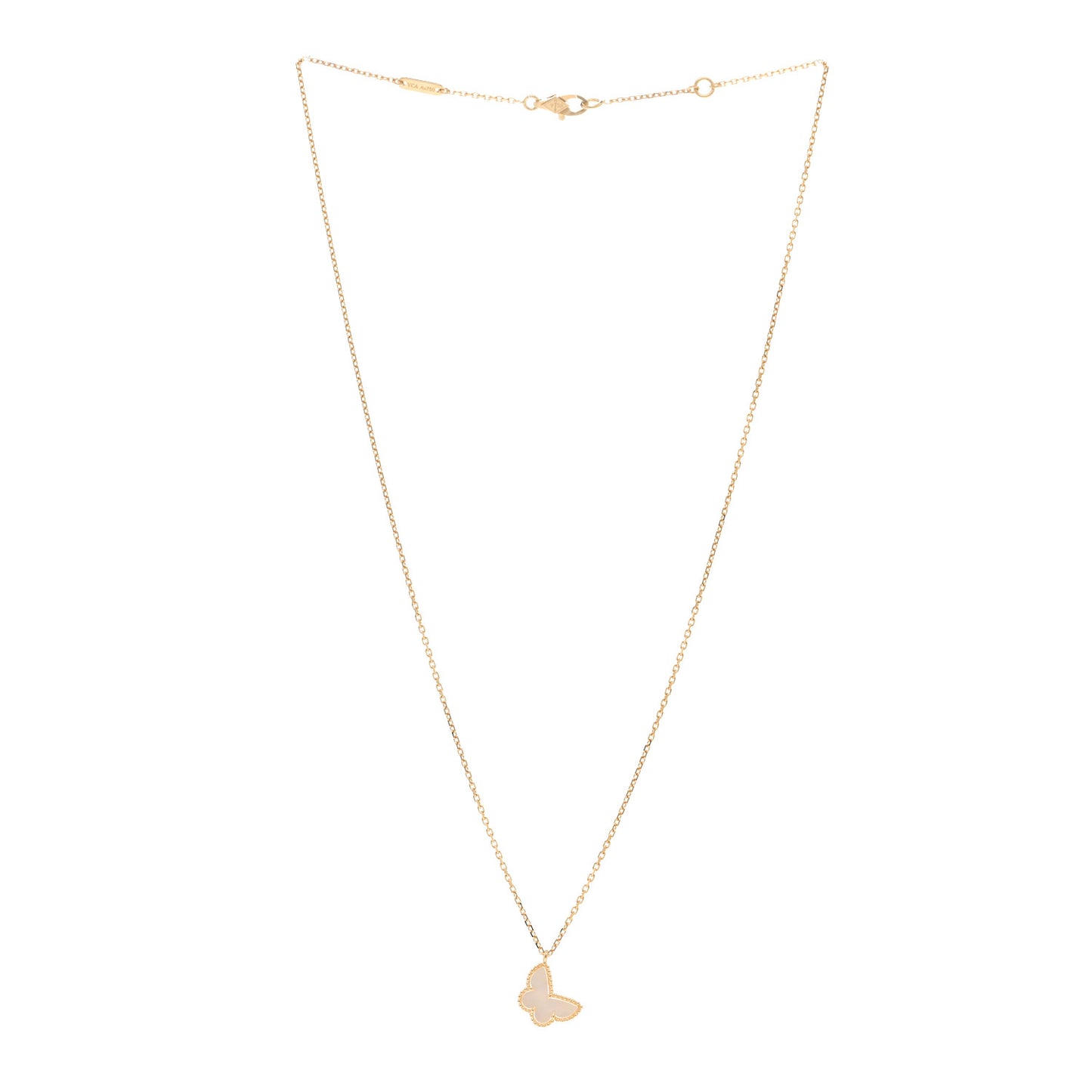 18K Yellow Gold Mother of Pearl Sweet Alhambra Butterfly Pendant Necklace