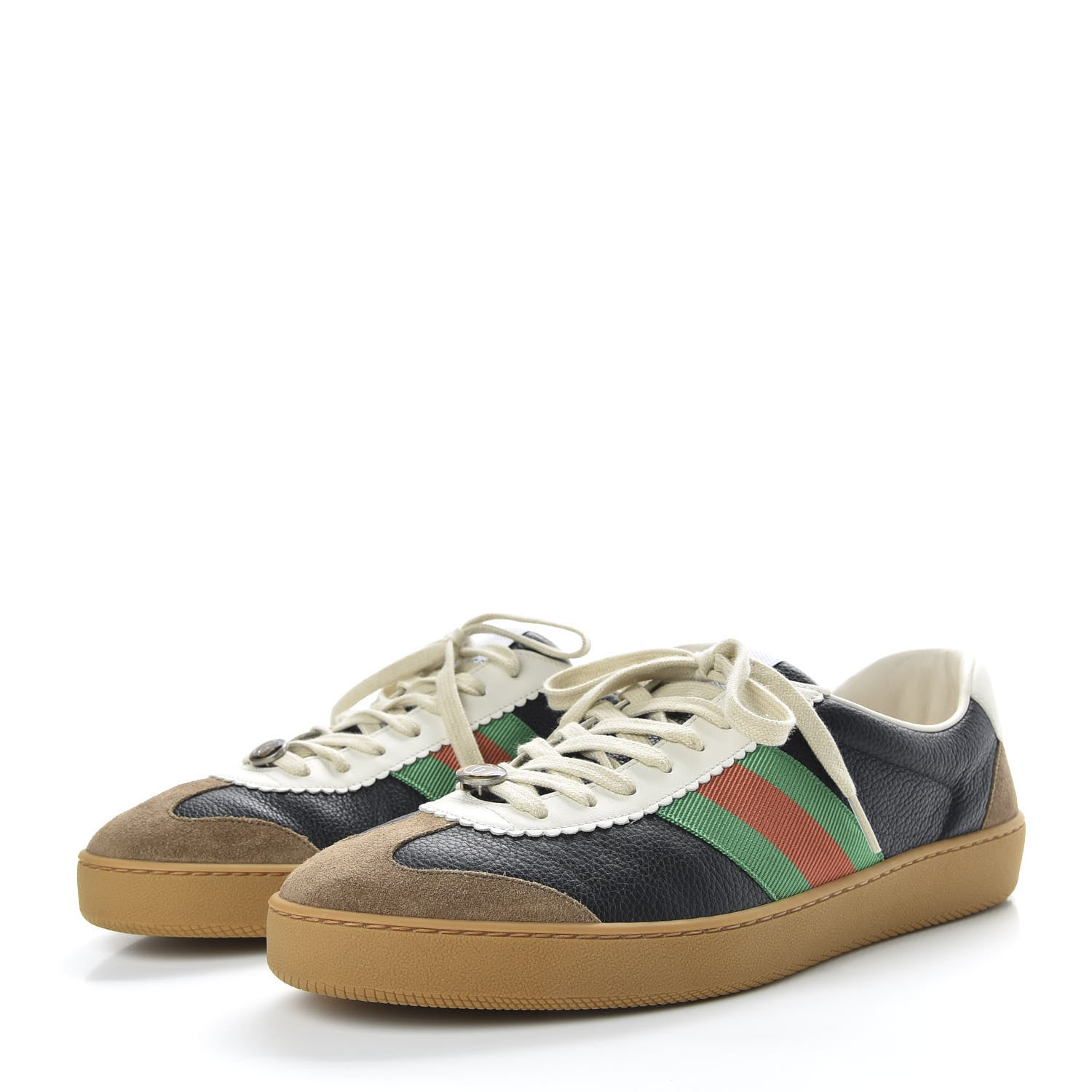Gucci Calfskin Suede Web Mens G74 Sneakers 11 Ardesia Black New Mystic White 3 of 11