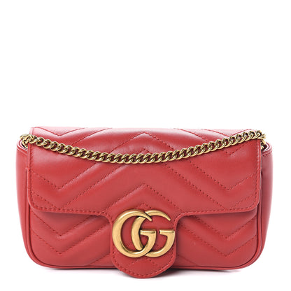 Gucci Calfskin Matelasse Super Mini GG Marmont Shoulder Bag Hibiscus Red 1 of 8