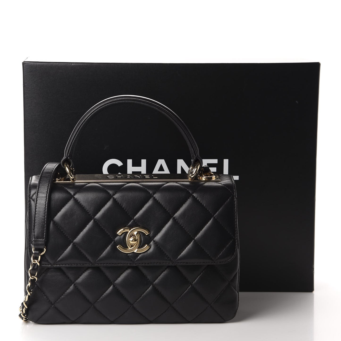 Lambskin Quilted Small Trendy CC Dual Handle Flap Bag Black