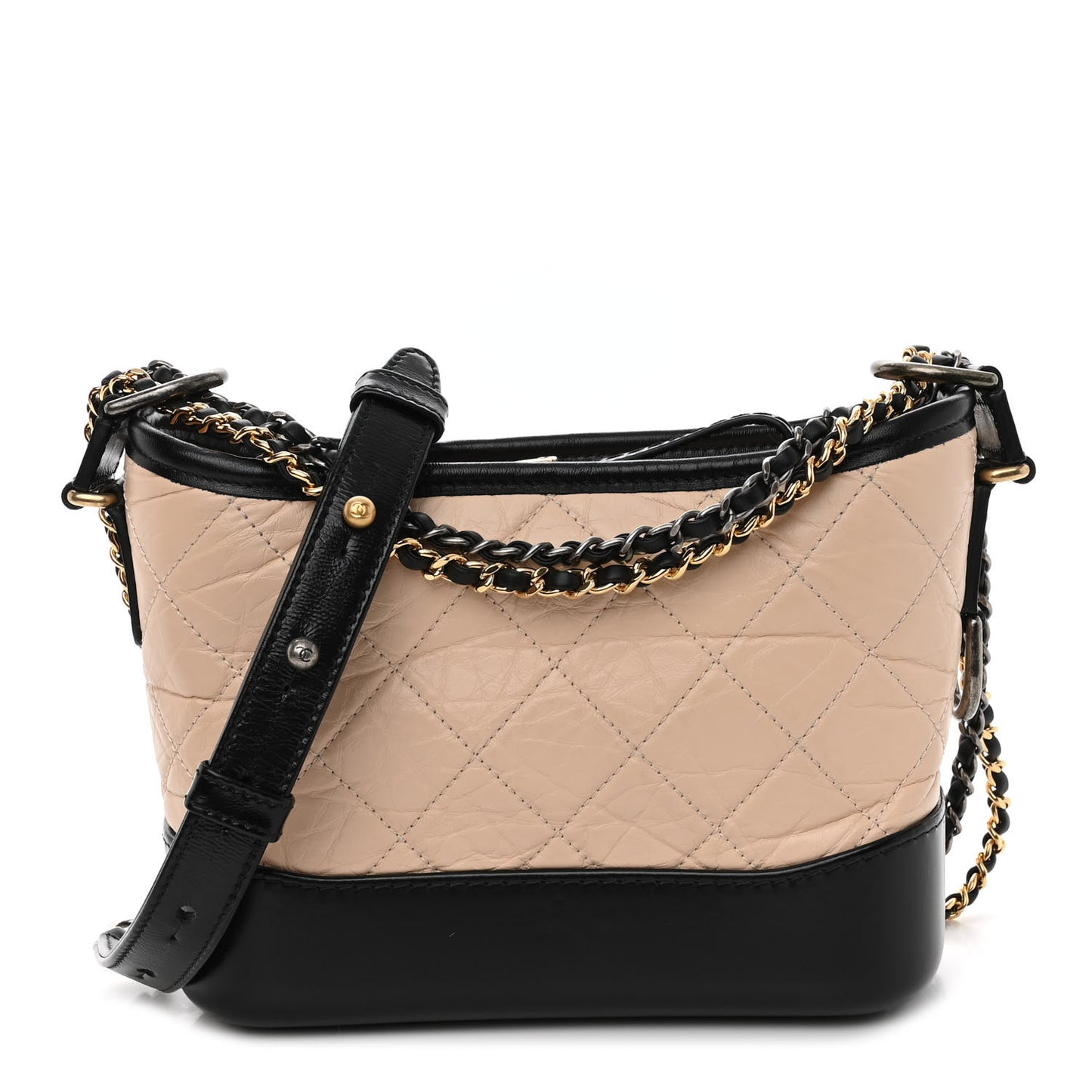 Aged Calfskin Quilted Small Gabrielle Hobo Beige Black