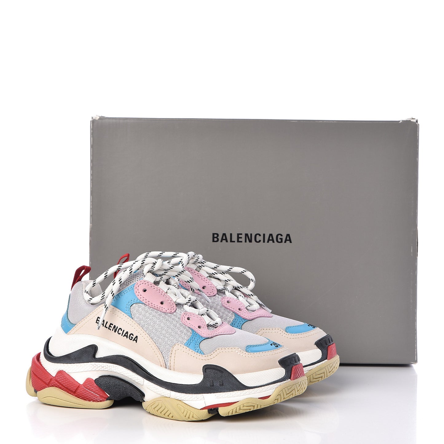 Fabric Mesh Womens Triple S Sneakers 36 White Blue Pink