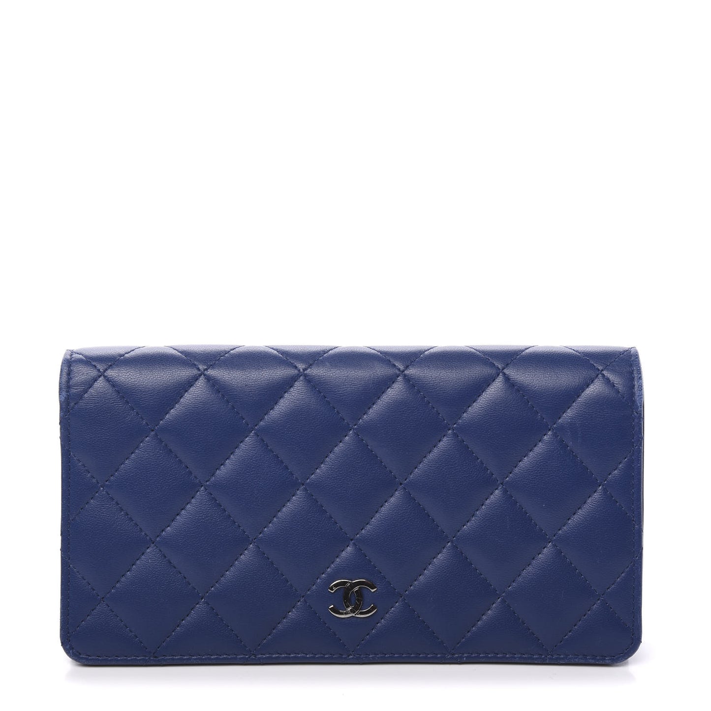 Lambskin Quilted Yen Wallet Blue