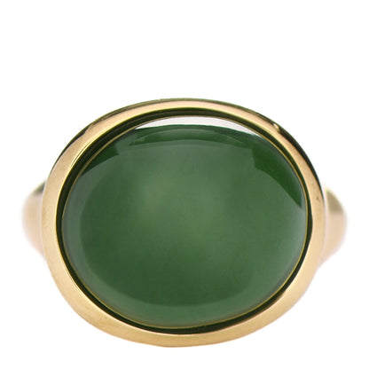 Tiffany 18K Yellow Gold Green Jade 15mm Elsa Peretti Cabochon Ring 54 7 1 of 7