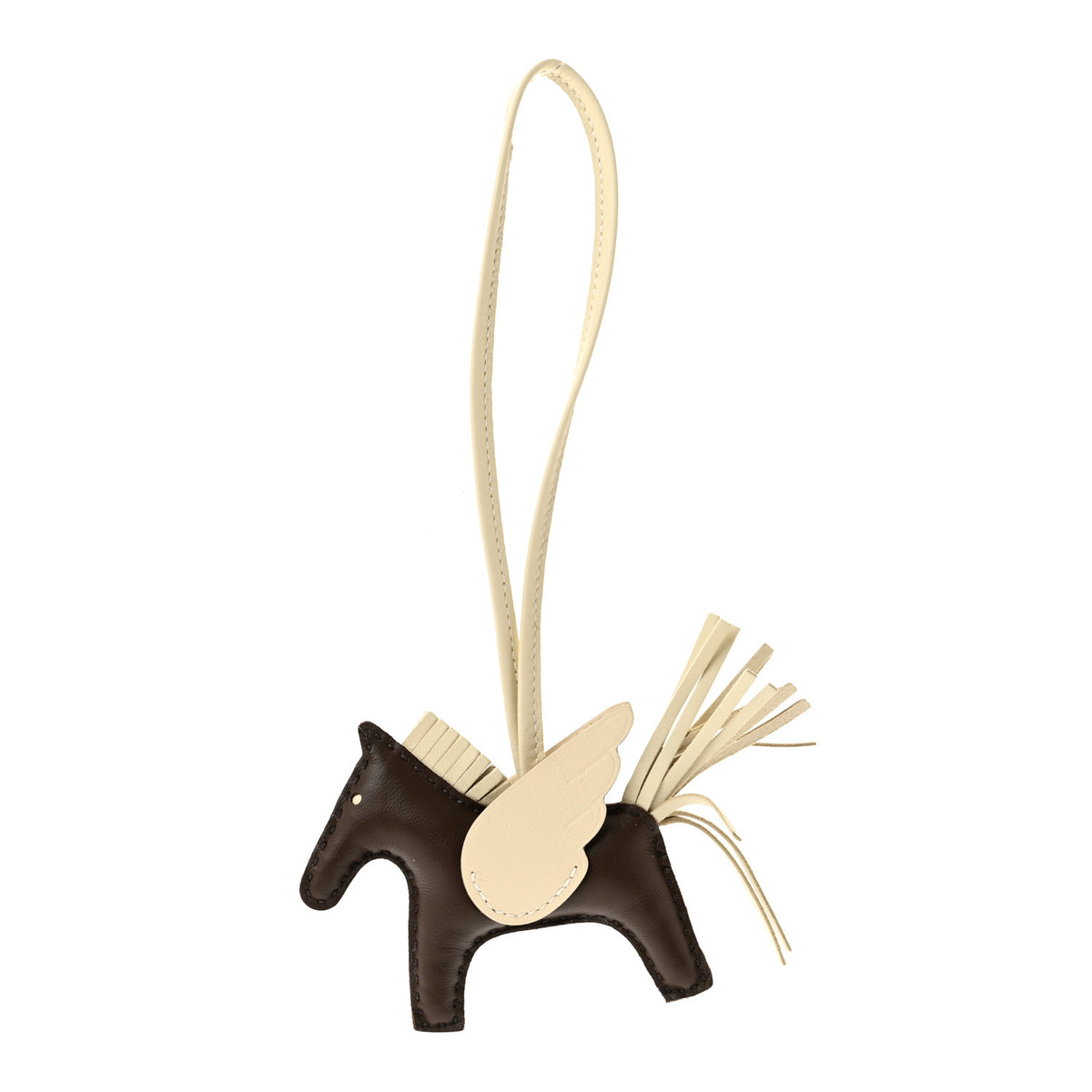 Hermes Milo Lambskin Grigri Rodeo Pegase Horse Bag Charm PM Chocolat Craie 1 of 6