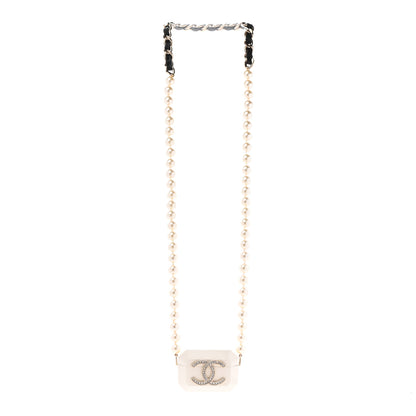 Chanel Resin Crystal Pearl Airpod Pro Case Necklace Gold White Pearly Black 3 of 7