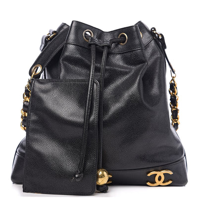 Chanel Caviar CC Drawstring Shoulder Bag Black 1 of 9