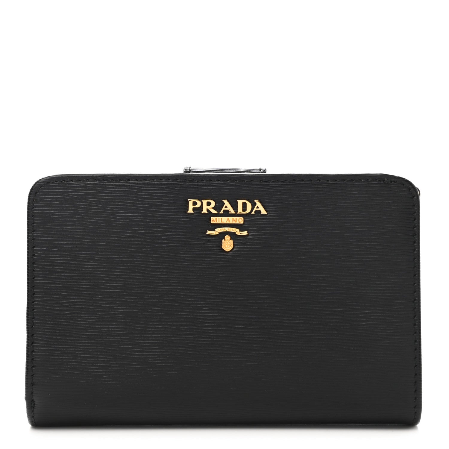 Prada Vitello Move Metal Compact Wallet Black 1 of 7